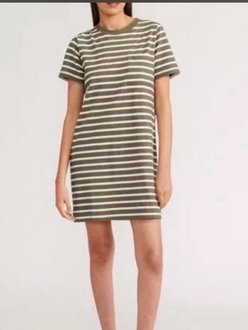 Everlane Olive Green Striped Organic Cotton Pocket T-Shirt Dress